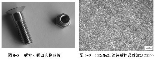 螺母實物形貌，30CrMnSi鍍鋅螺栓調質組織200×